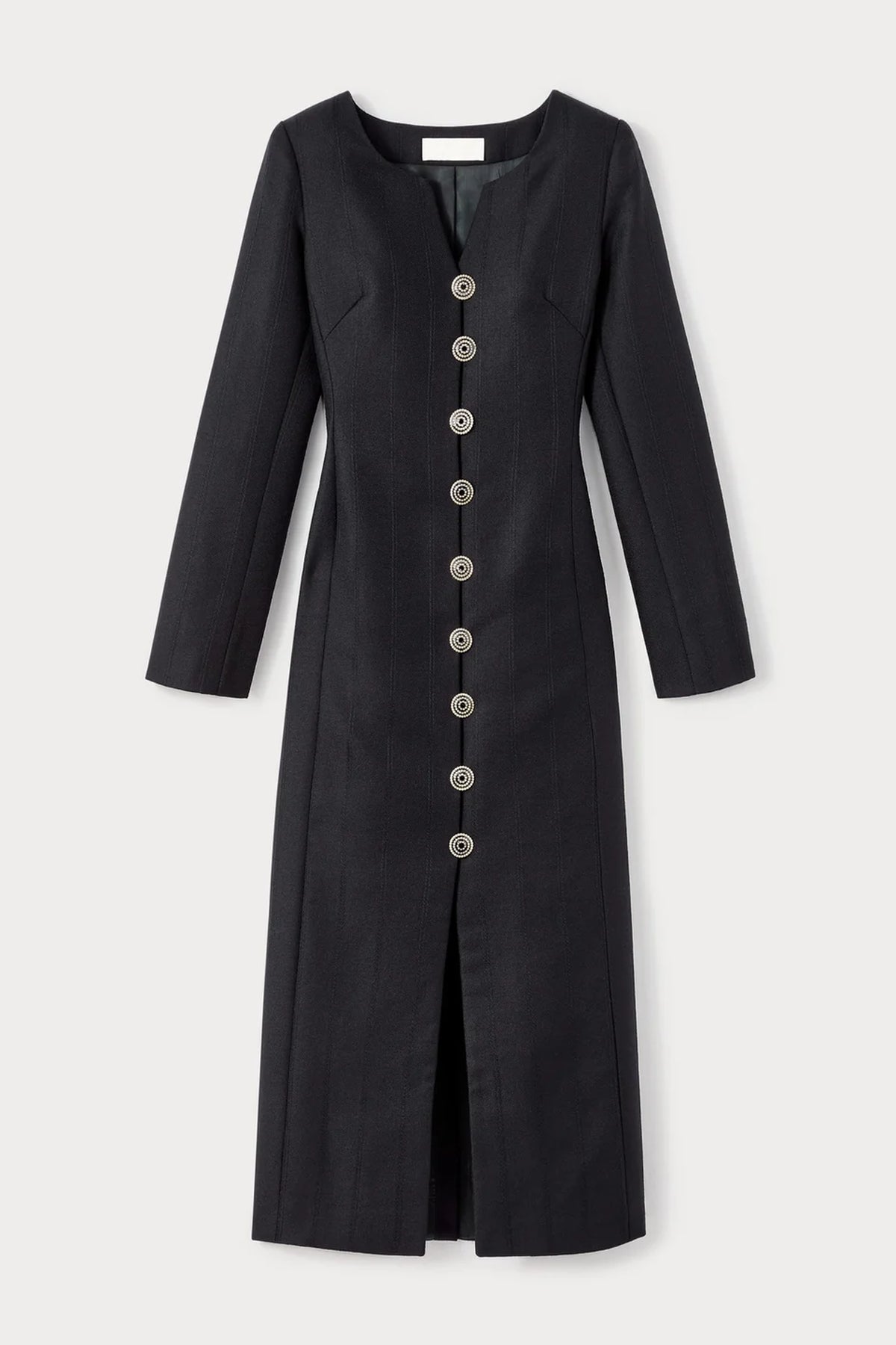 Robe Carmen longue à boutons en laine - Black
