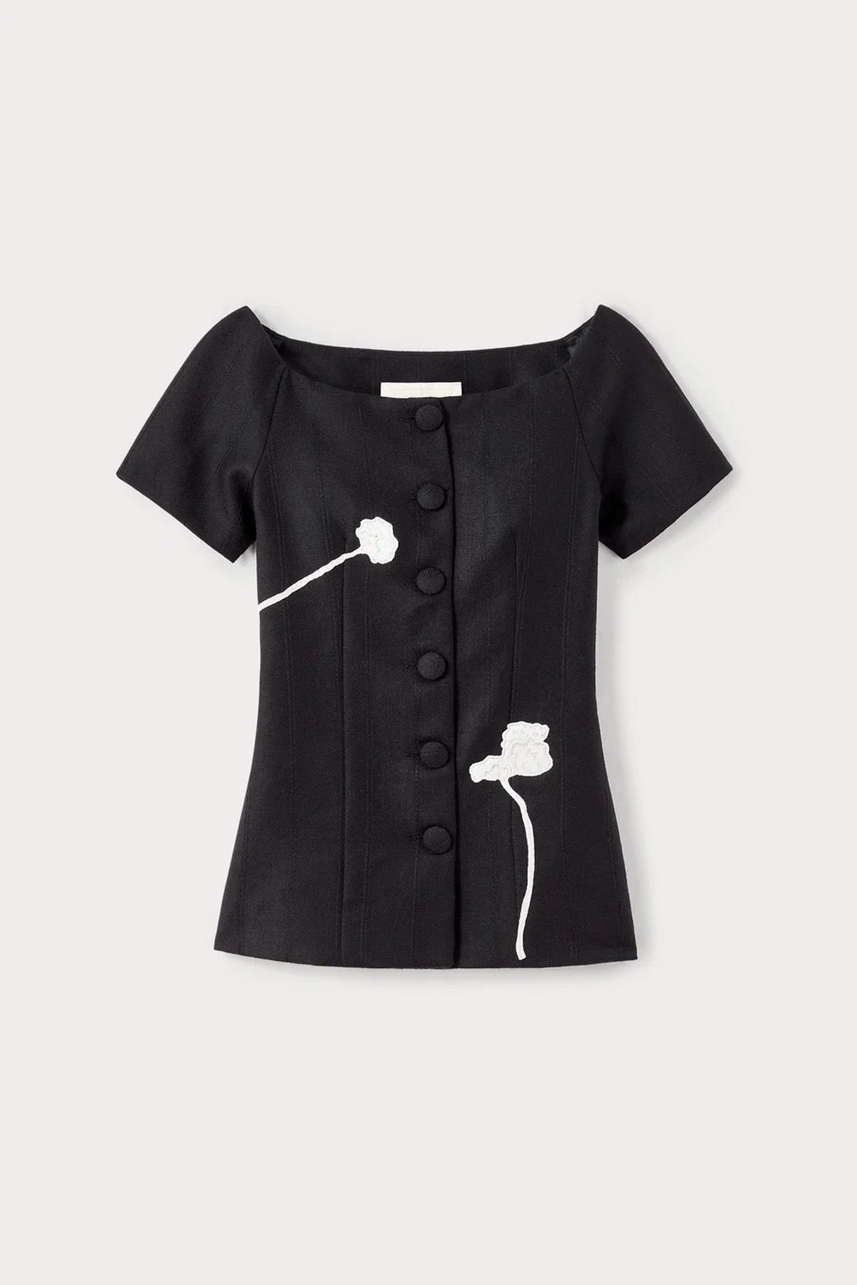 Top Hashiro cintré en laine avec détail de fleur - Black