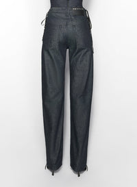 RAW BLUE // raw blue laced-up straight leg jeans