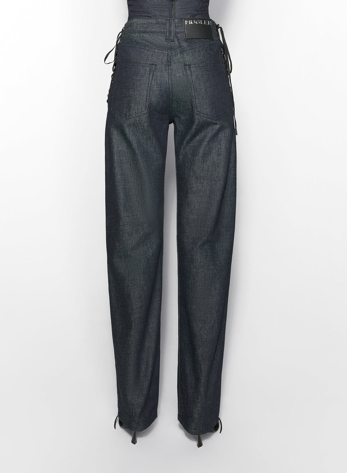 RAW BLUE // raw blue laced-up straight leg jeans