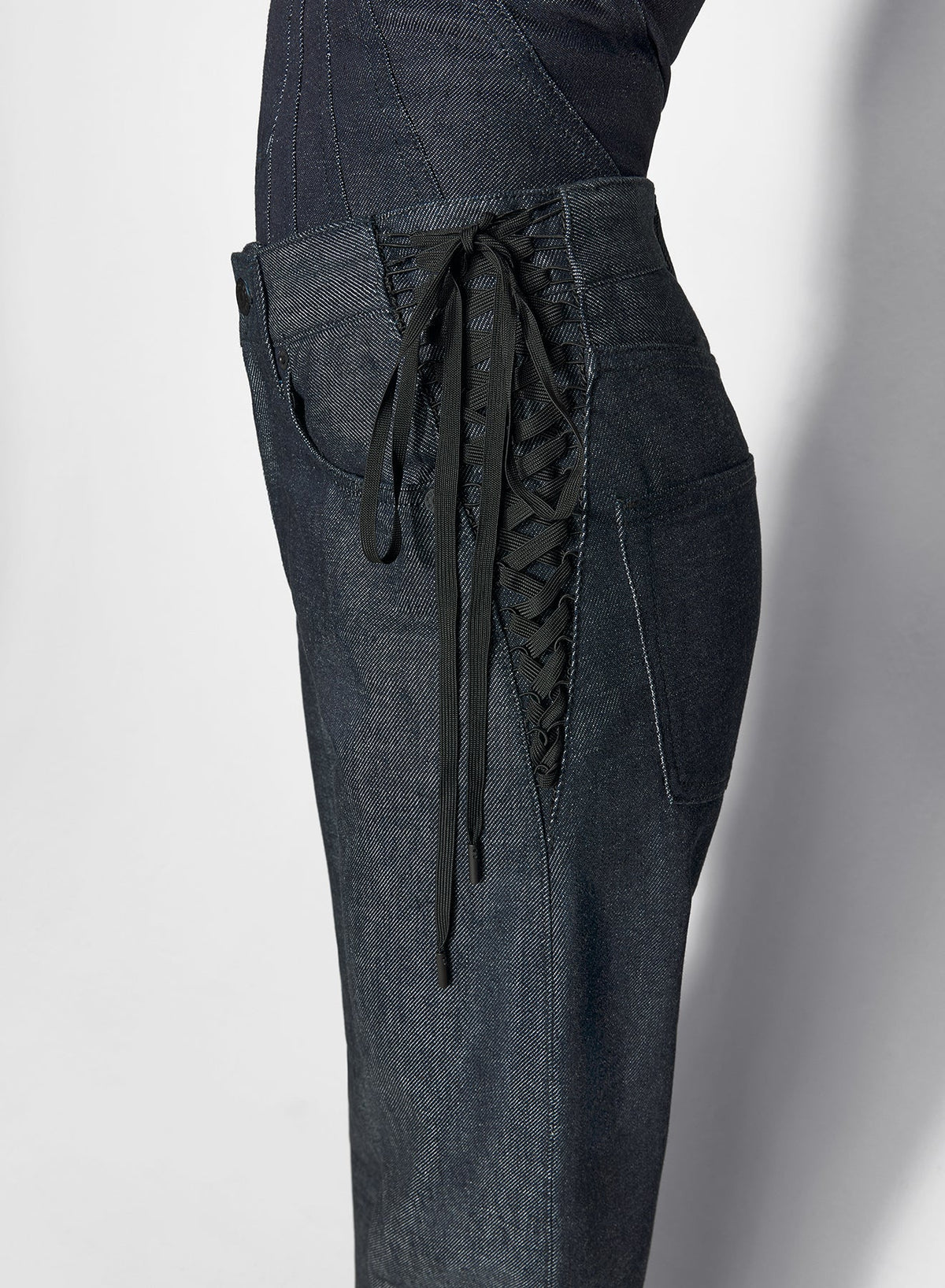 RAW BLUE // raw blue laced-up straight leg jeans