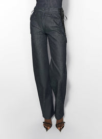 RAW BLUE // raw blue laced-up straight leg jeans