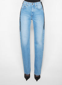 MEDIUM BLUE // blue laced-up straight leg jeans