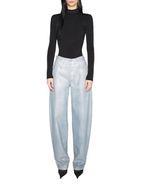 MEDIUM BLUE // blue laced-up wide-leg jeans
