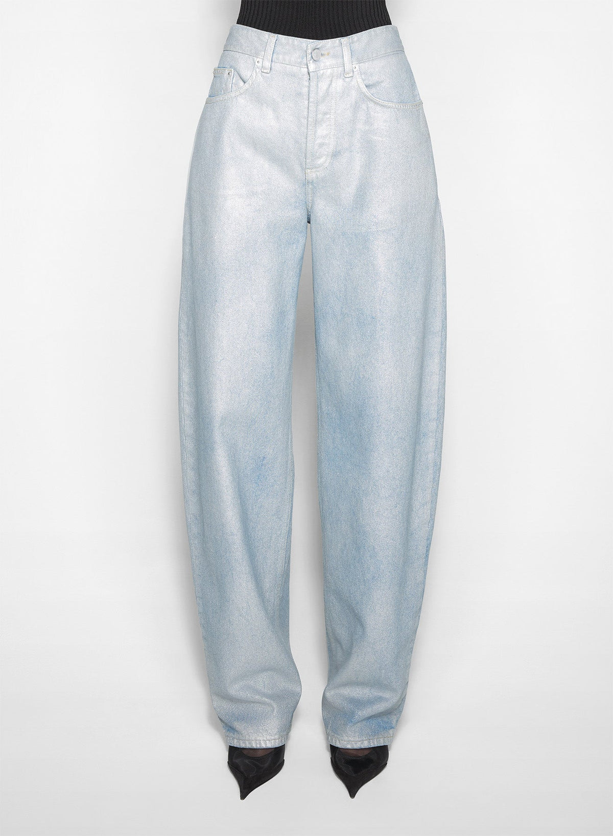 MEDIUM BLUE // blue laced-up wide-leg jeans