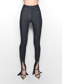 RAW BLUE // pierced raw denim skinny jeans