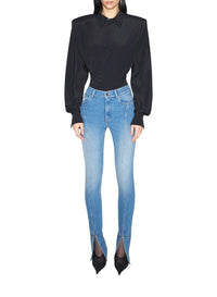 MEDIUM BLUE // pierced blue denim skinny jeans