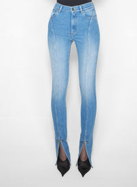 MEDIUM BLUE // pierced blue denim skinny jeans