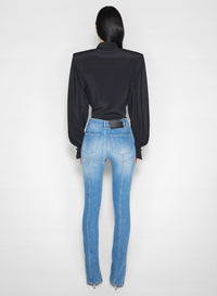 MEDIUM BLUE // pierced blue denim skinny jeans