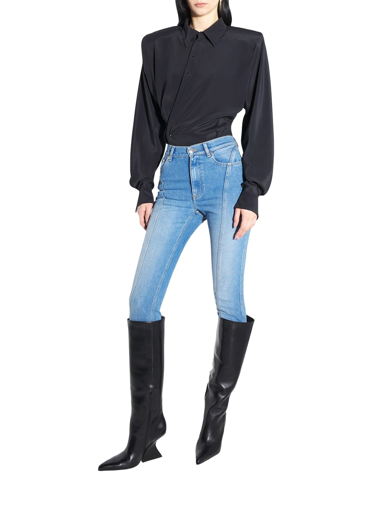 MEDIUM BLUE // pierced blue denim skinny jeans