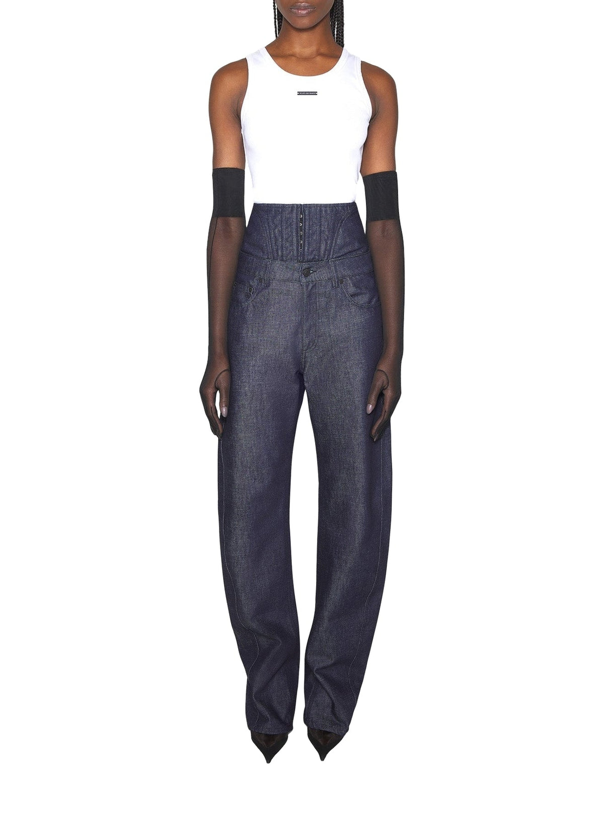 RAW BLUE // raw blue high-waisted corset jeans