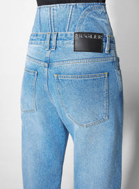 MEDIUM BLUE // washed blue high-waisted corset jeans