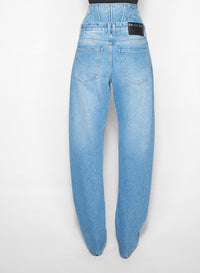 MEDIUM BLUE // washed blue high-waisted corset jeans