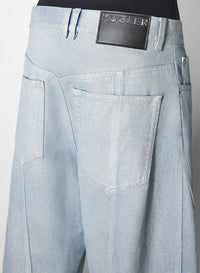 MEDIUM BLUE / SILVER // silver blue oversized spiral jeans