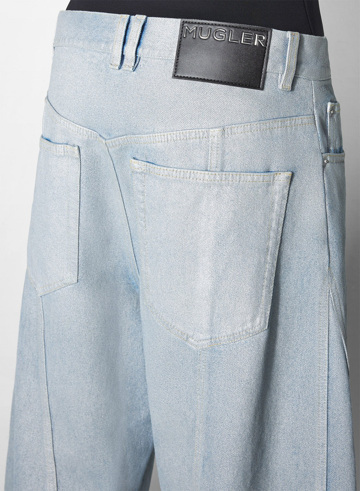 MEDIUM BLUE / SILVER // silver blue oversized spiral jeans