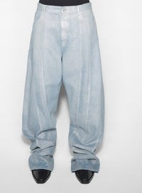 MEDIUM BLUE / SILVER // silver blue oversized spiral jeans