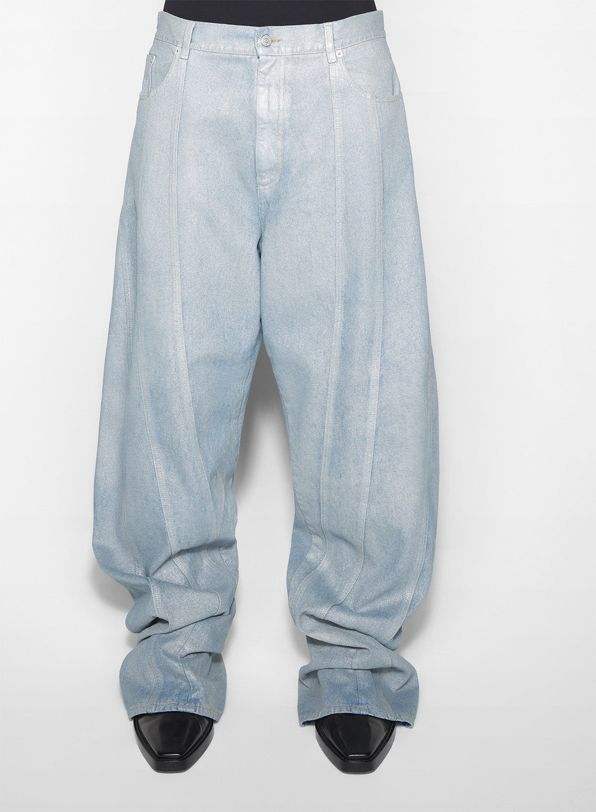 MEDIUM BLUE / SILVER // silver blue oversized spiral jeans