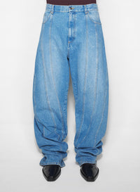 MEDIUM BLUE // washed blue oversized spiral jeans