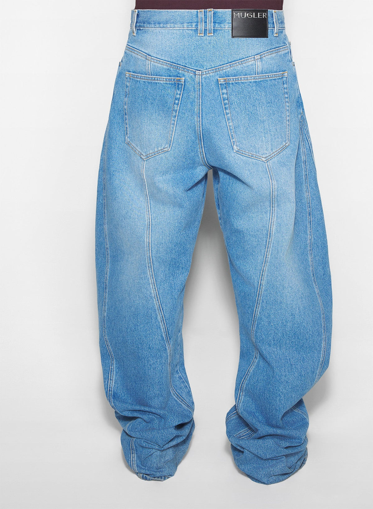 MEDIUM BLUE // washed blue oversized spiral jeans
