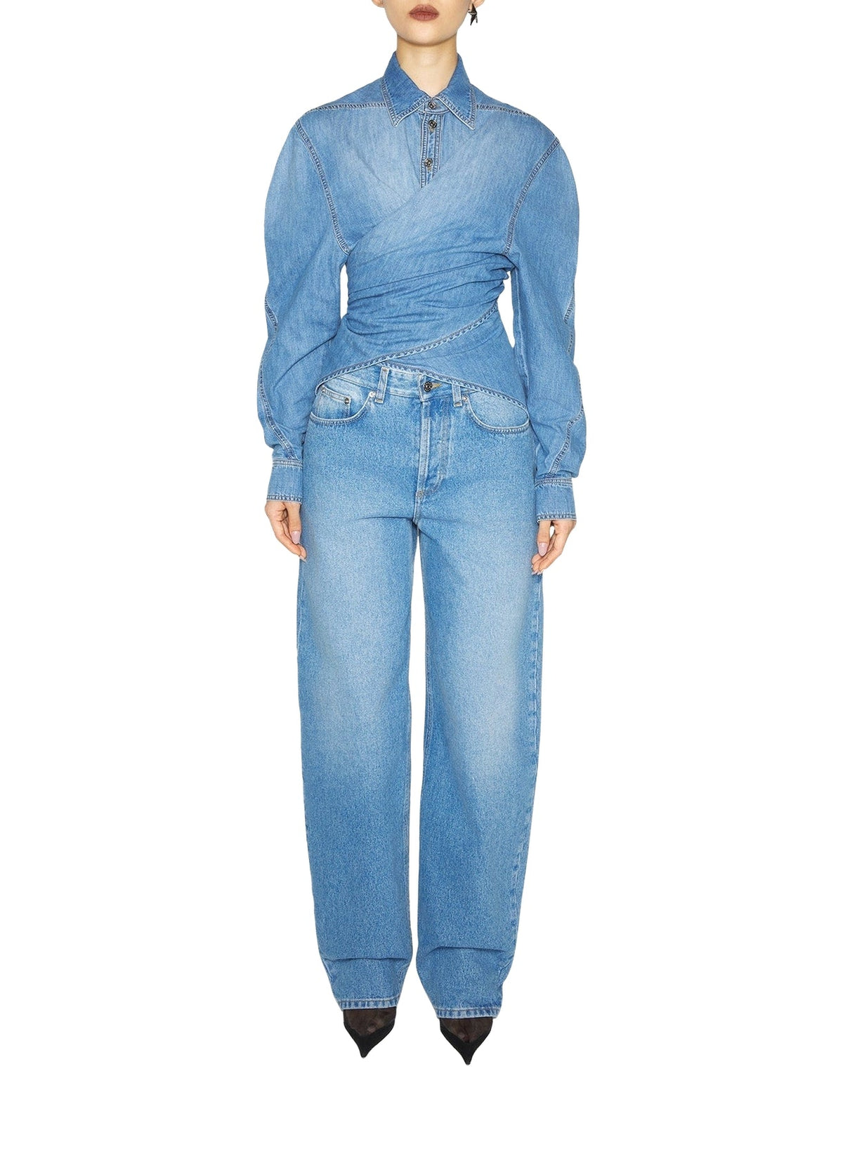 MEDIUM BLUE //  wrapped raw denim chambray shirt