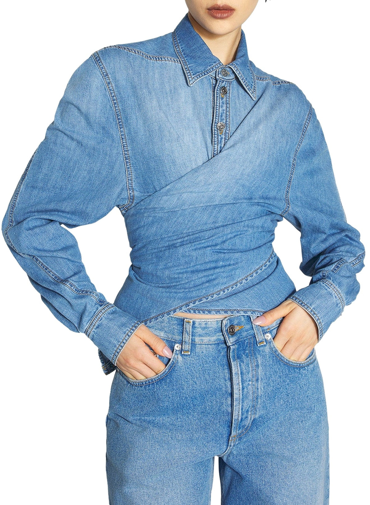 MEDIUM BLUE //  wrapped raw denim chambray shirt
