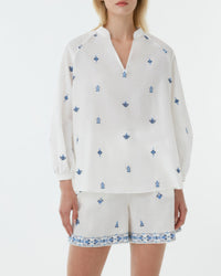 Ilizia blouse with tunisian collar - Milk