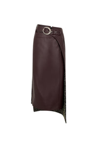 Double layer midi skirt in fake leather