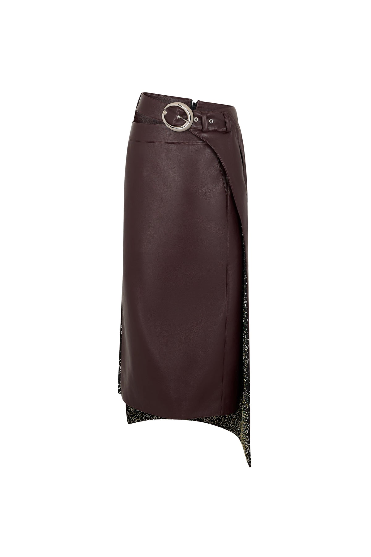 Double layer midi skirt in fake leather