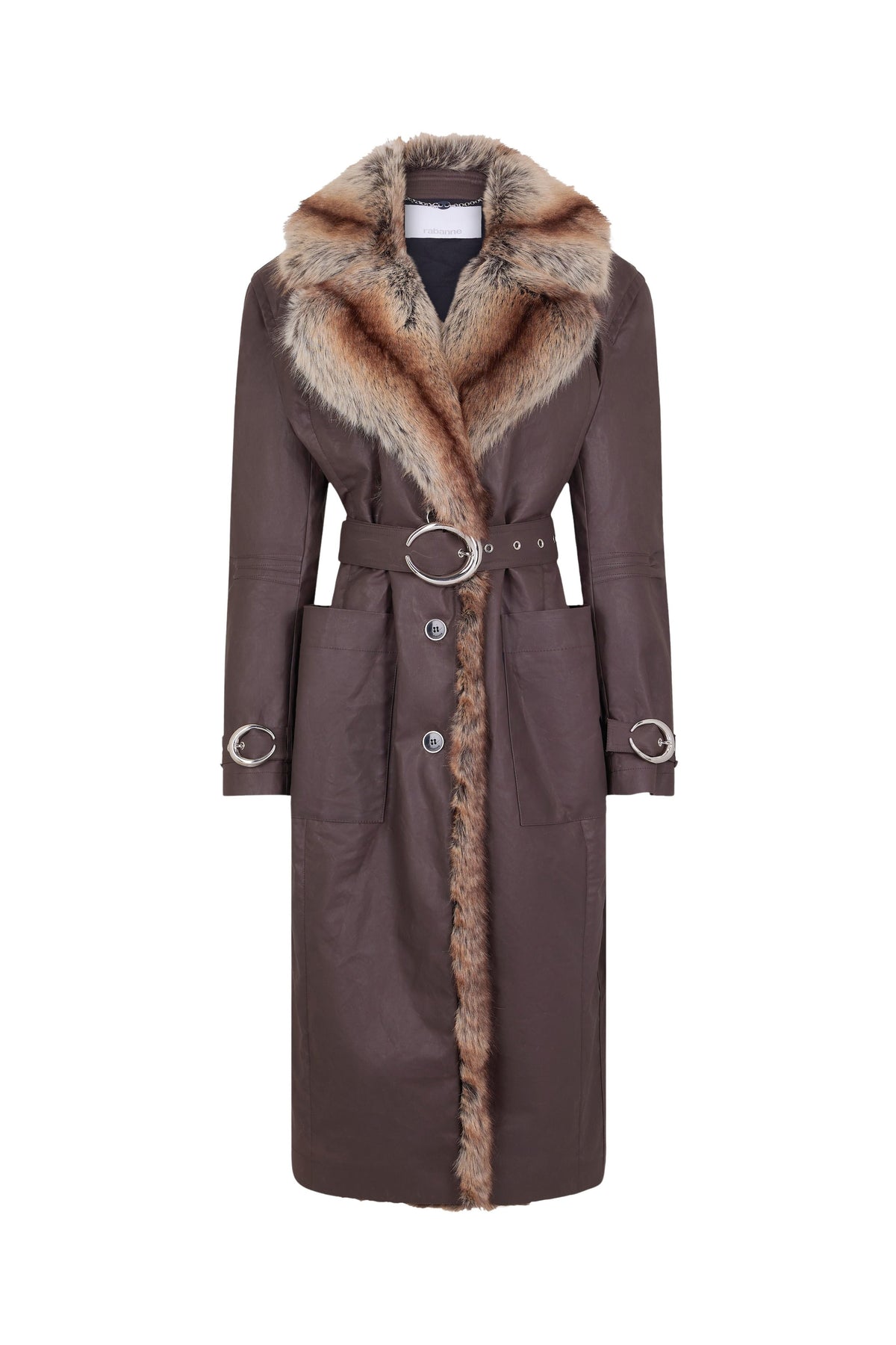 Trench coat with fake fur trims