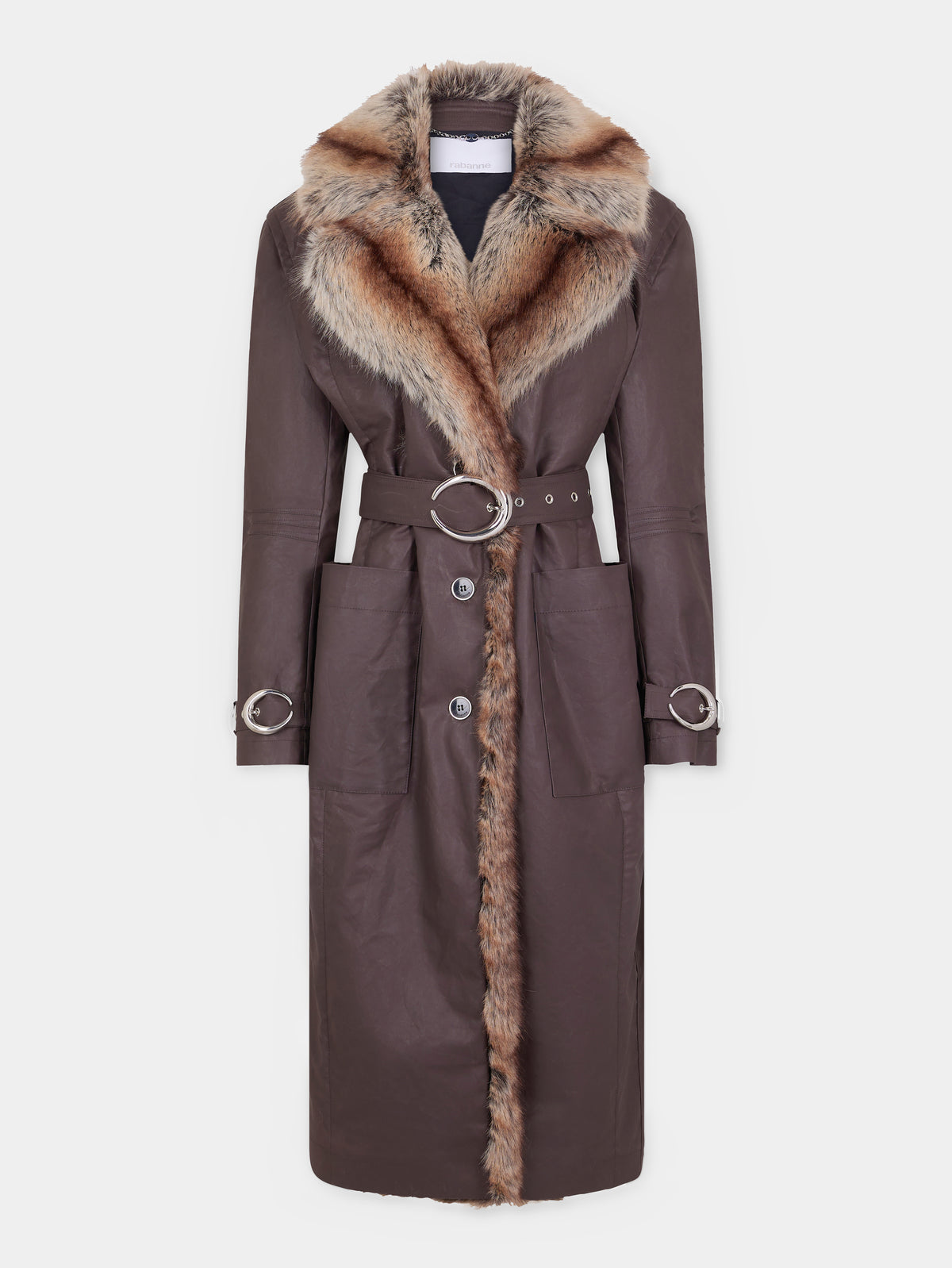 Trench coat with fake fur trims