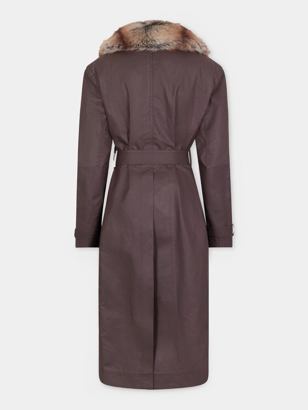 Trench coat with fake fur trims