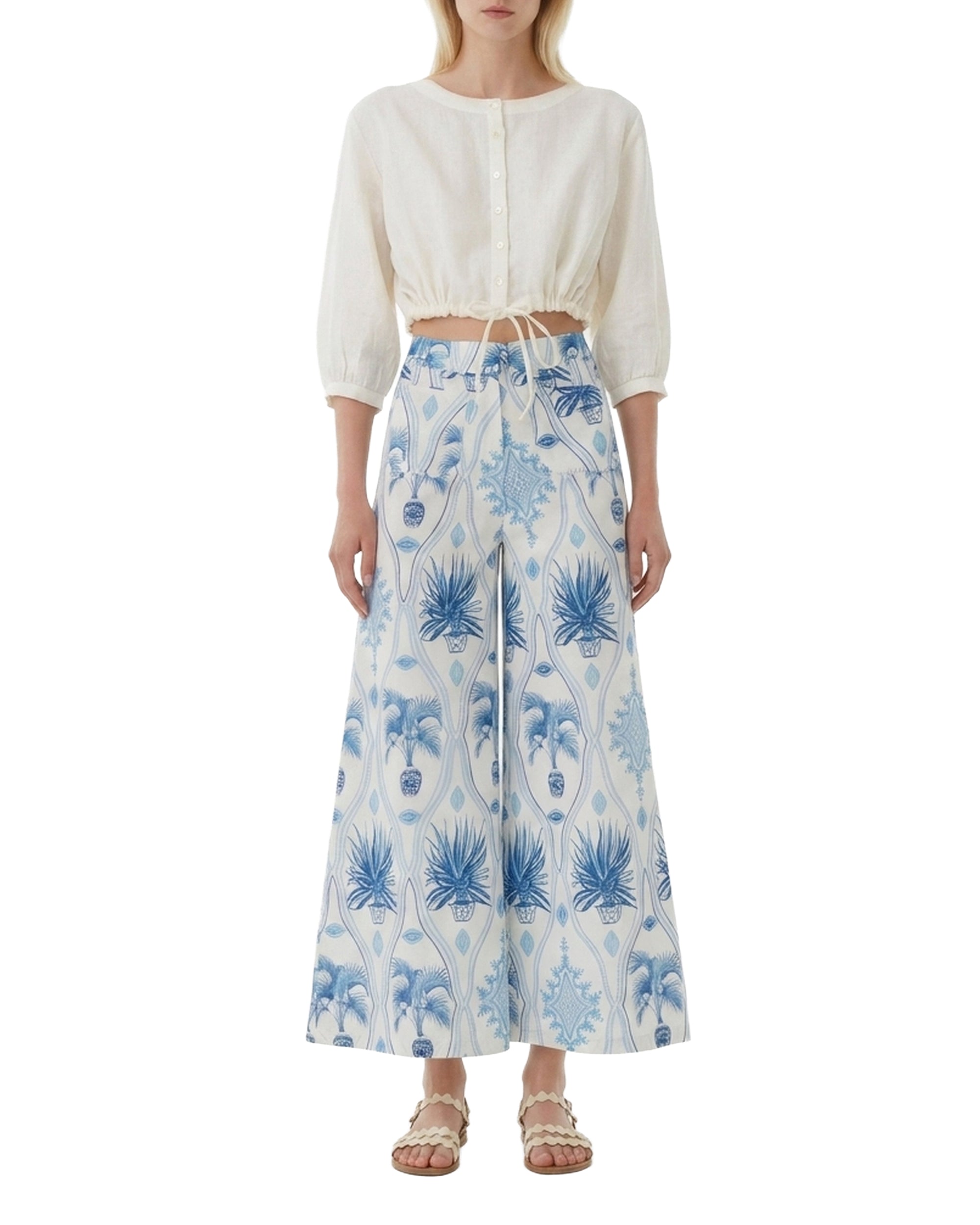Wide-leg linen trousers - Blue