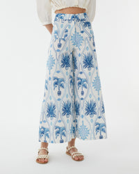 Wide-leg linen trousers - Blue