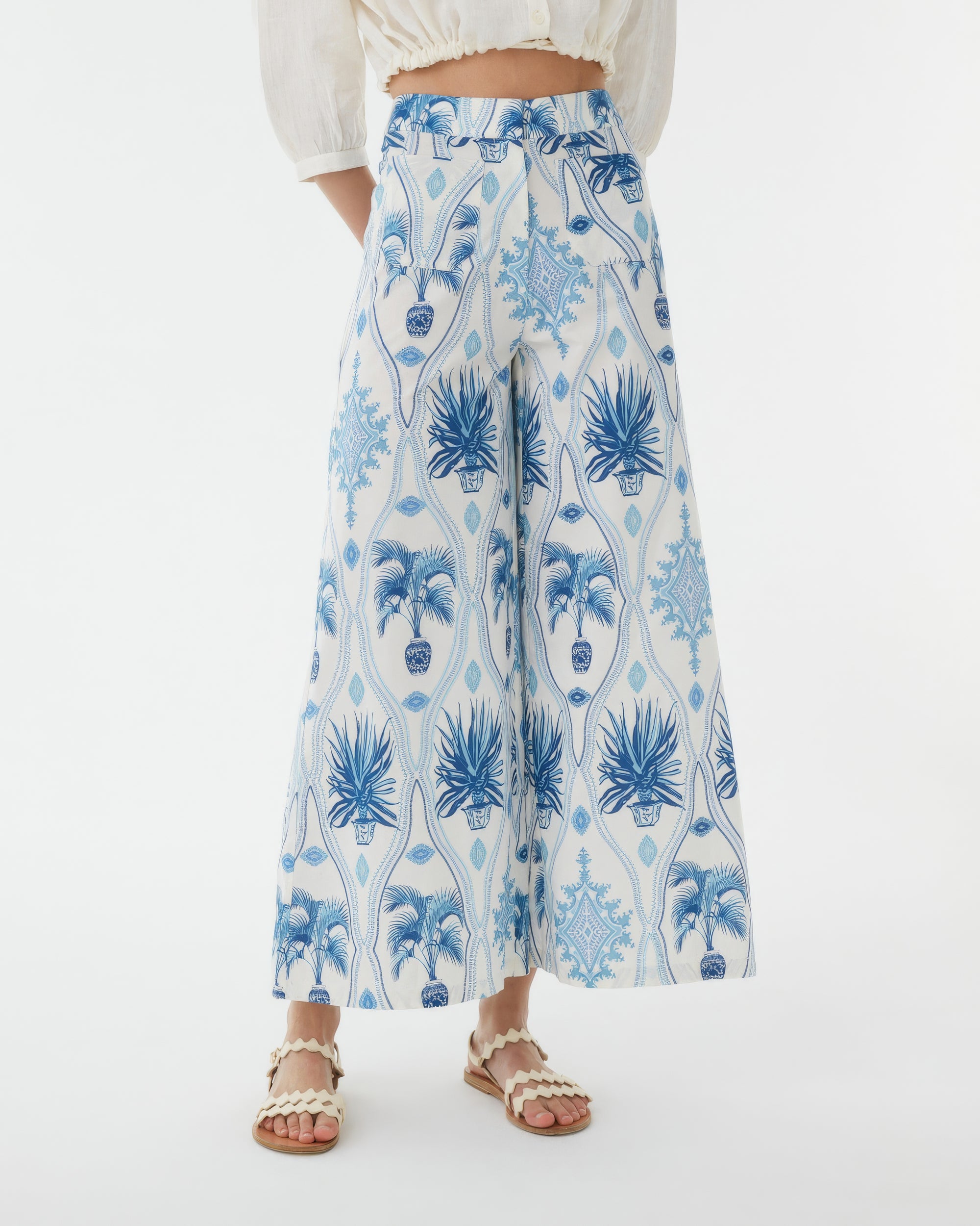 Wide-leg linen trousers - Blue
