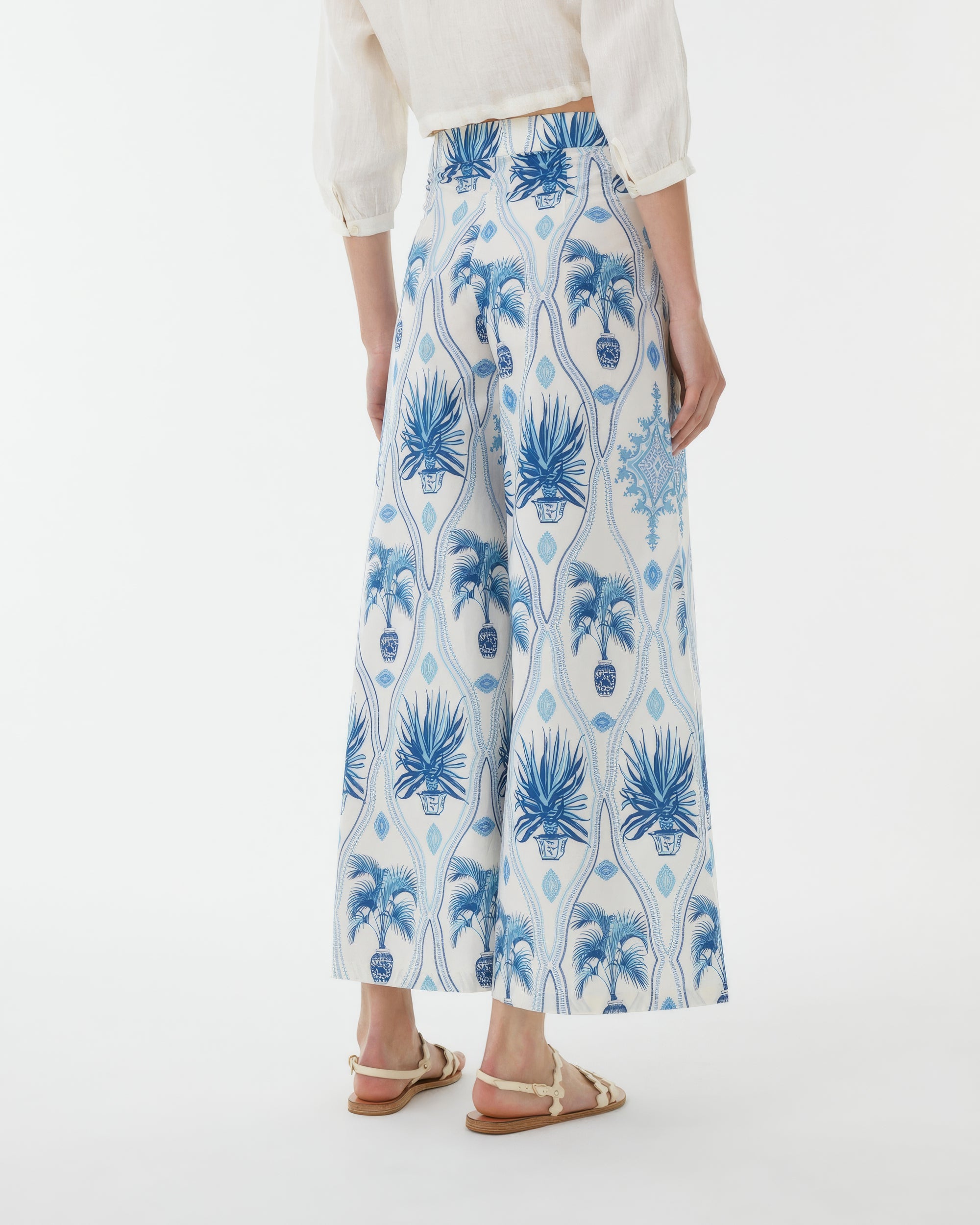 Wide-leg linen trousers - Blue