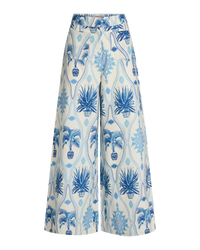 Wide-leg linen trousers - Blue