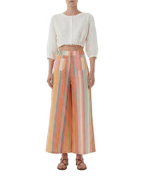 Pantalon large à rayures - Multicolore