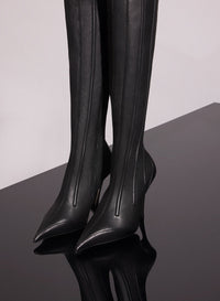 BLACK BONED LEATHER FANG 95 BOOTS