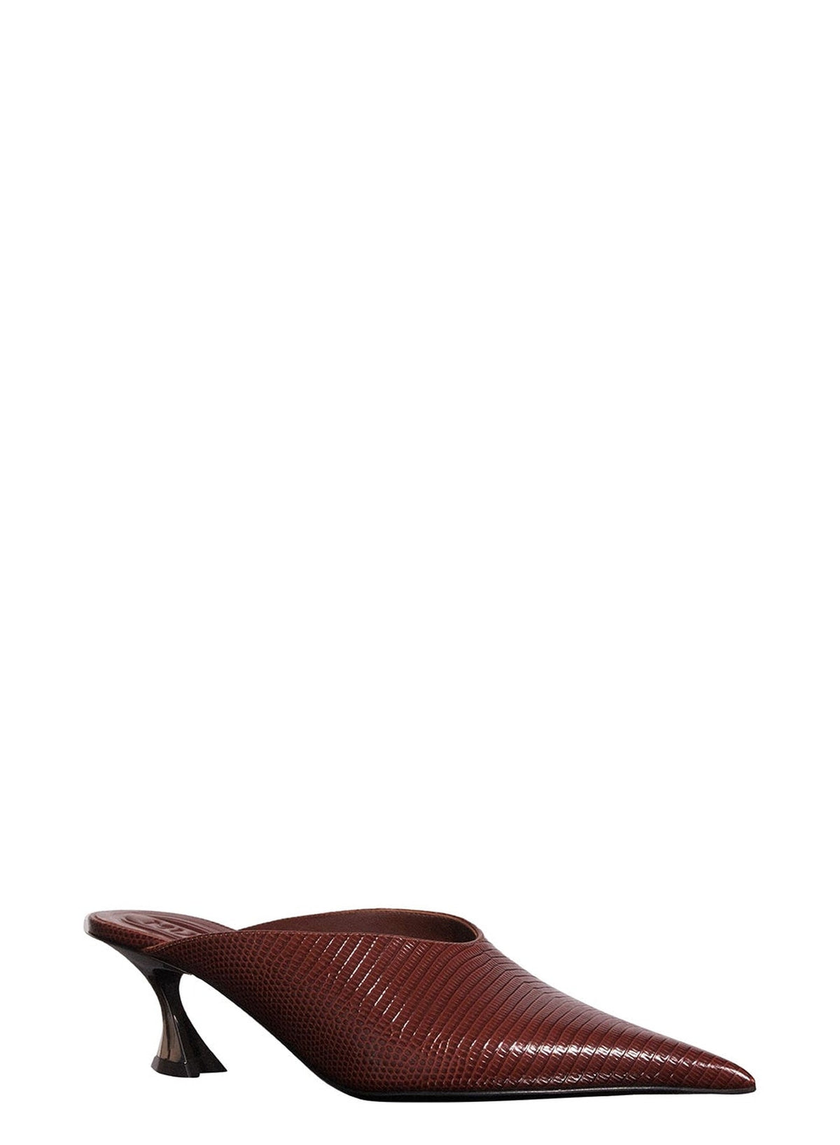 LEATHER DARK BROWN // brown lizard embossed leather fang 55 mules