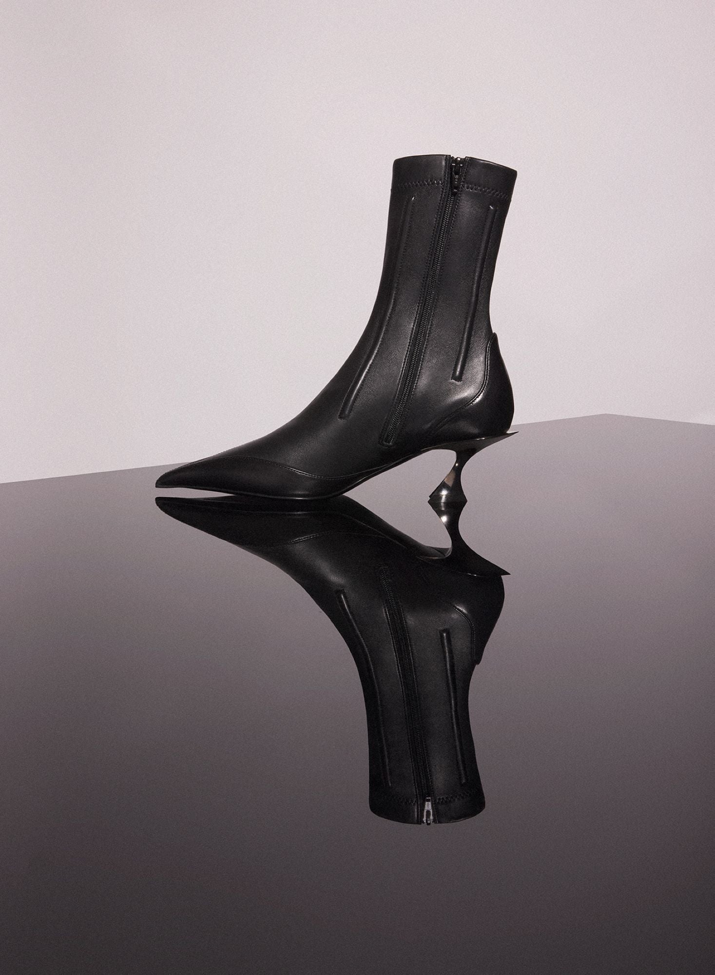 NUDE BONED LEATHER FANG 55 ANKLE BOOTS