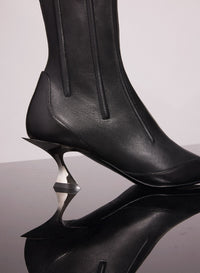 NUDE BONED LEATHER FANG 55 ANKLE BOOTS