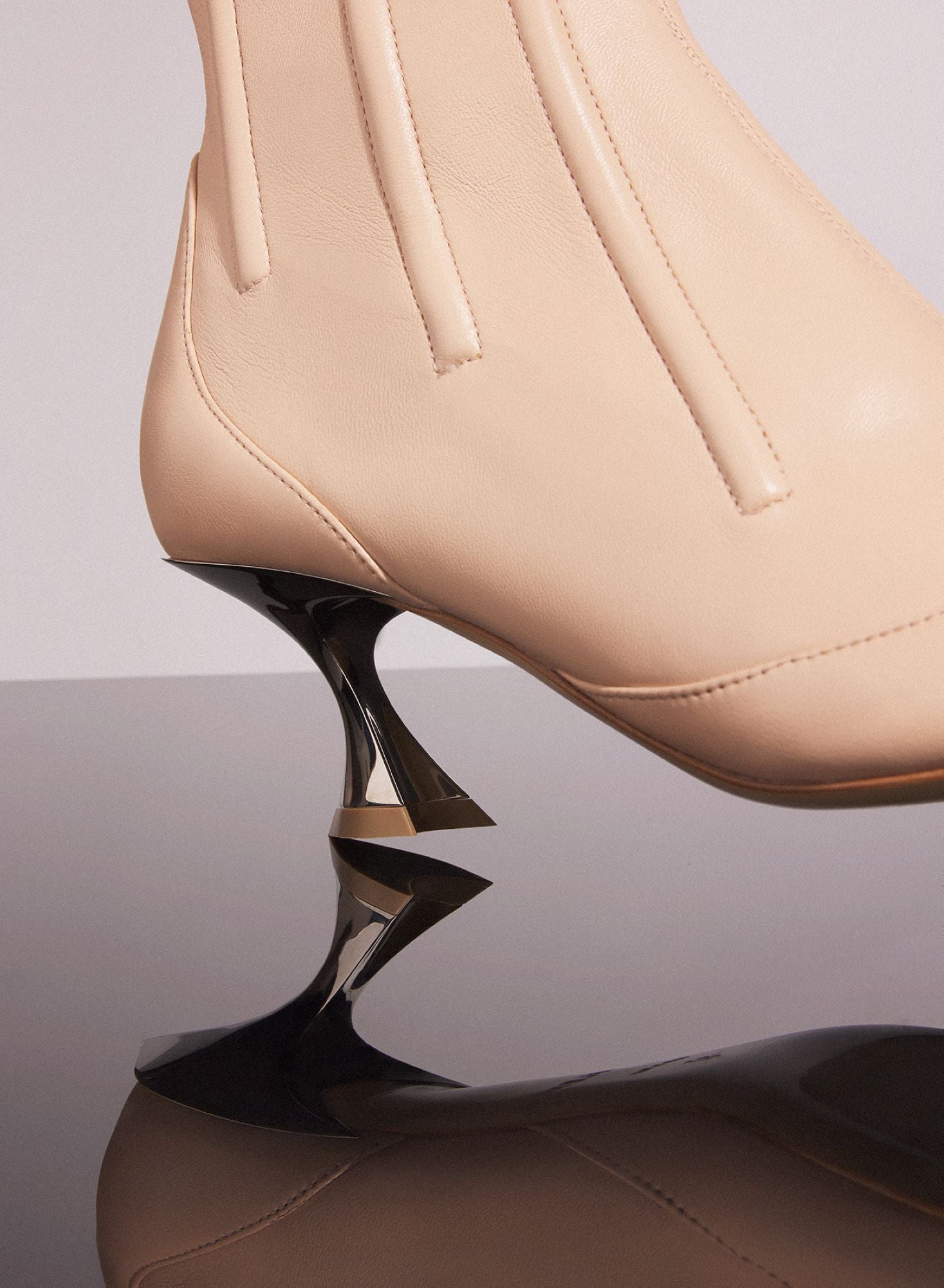 NUDE BONED LEATHER FANG 55 ANKLE BOOTS