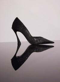 BLACK LEATHER FAUX FUR GLITTERED FANG 95 PUMP