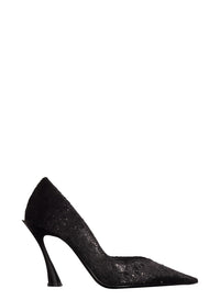 BLACK // black leather faux fur glittered fang 95 pump