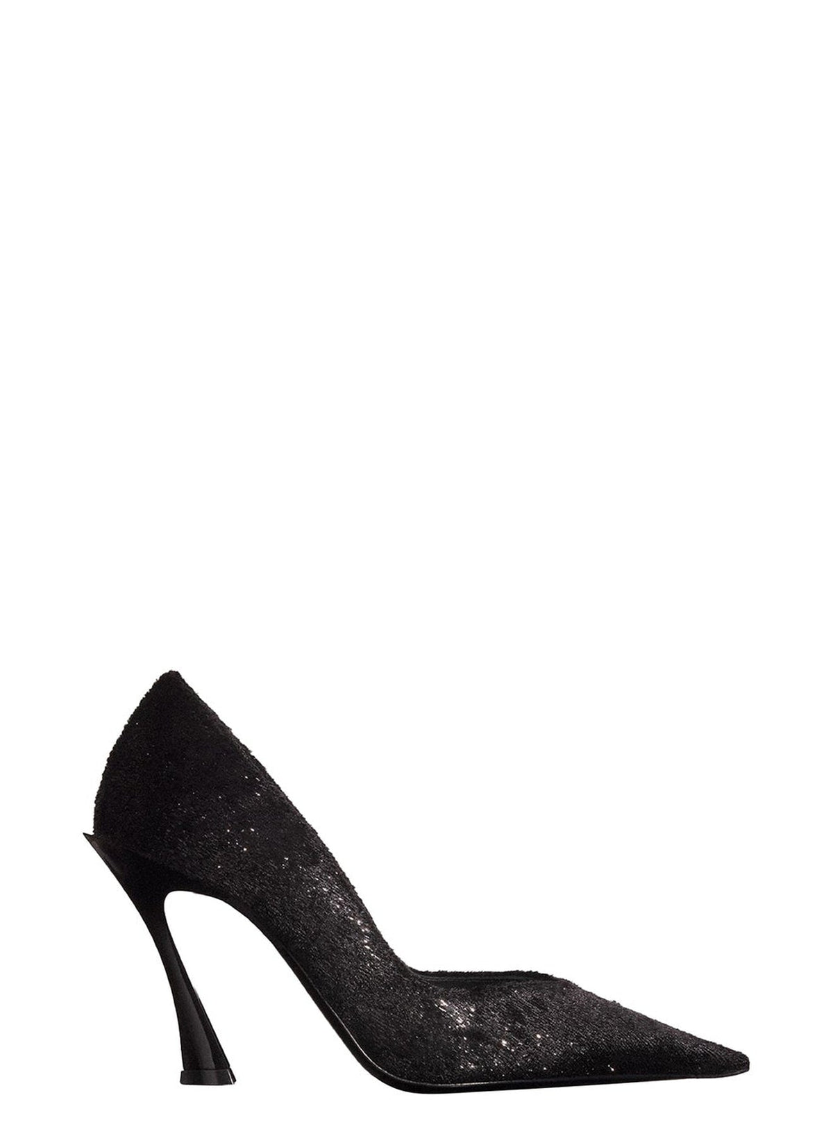 BLACK // black leather faux fur glittered fang 95 pump