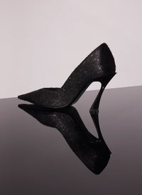 BLACK LEATHER FAUX FUR GLITTERED FANG 95 PUMP