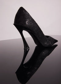 BLACK LEATHER FAUX FUR GLITTERED FANG 95 PUMP