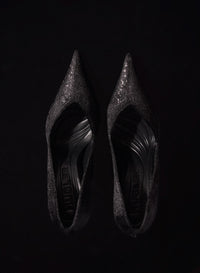 BLACK LEATHER FAUX FUR GLITTERED FANG 95 PUMP