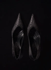 BLACK // black leather faux fur glittered fang 95 pump