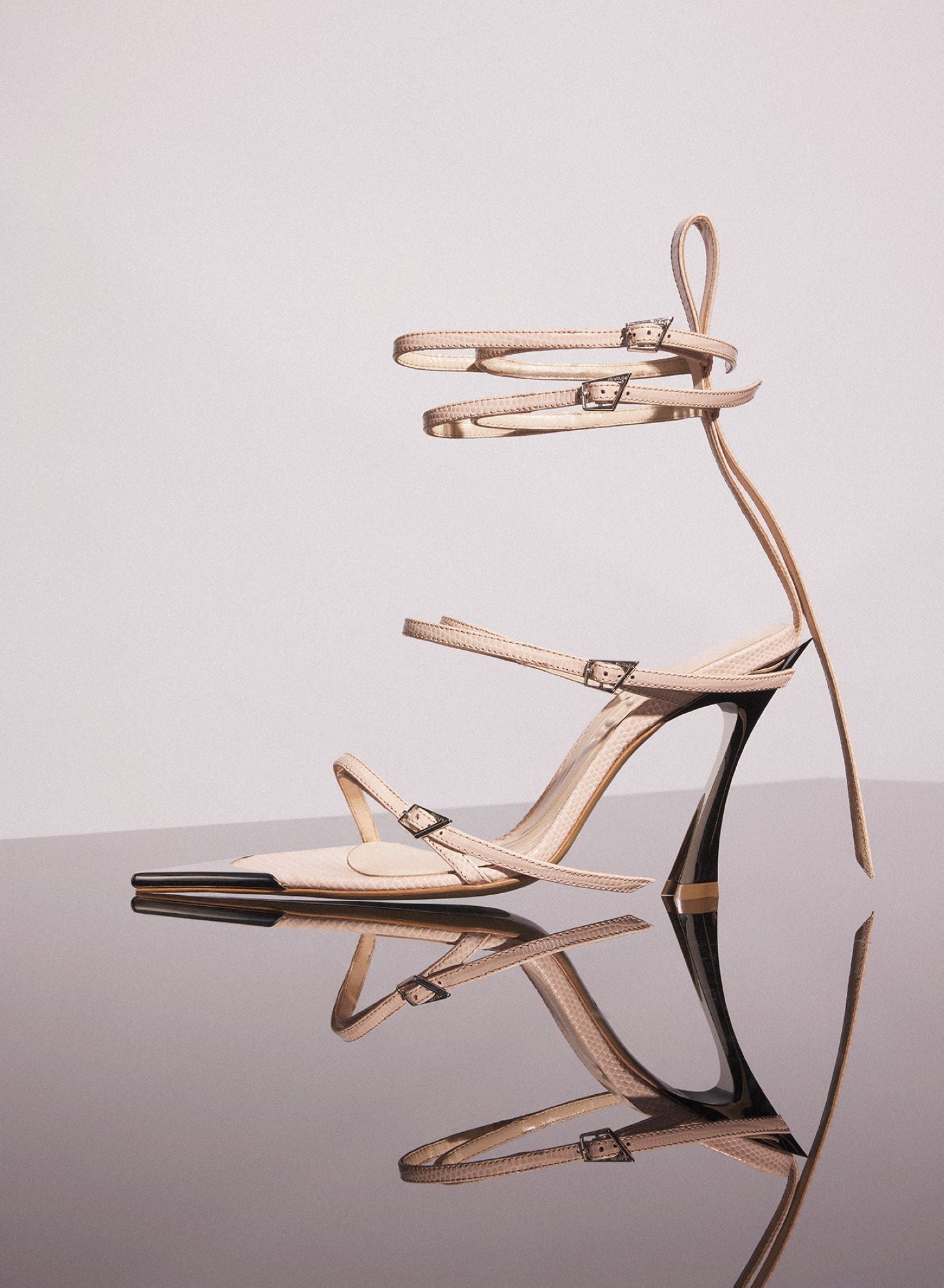 STRAPPY CEMENT PINK LEATHER FANG 95 SANDALS